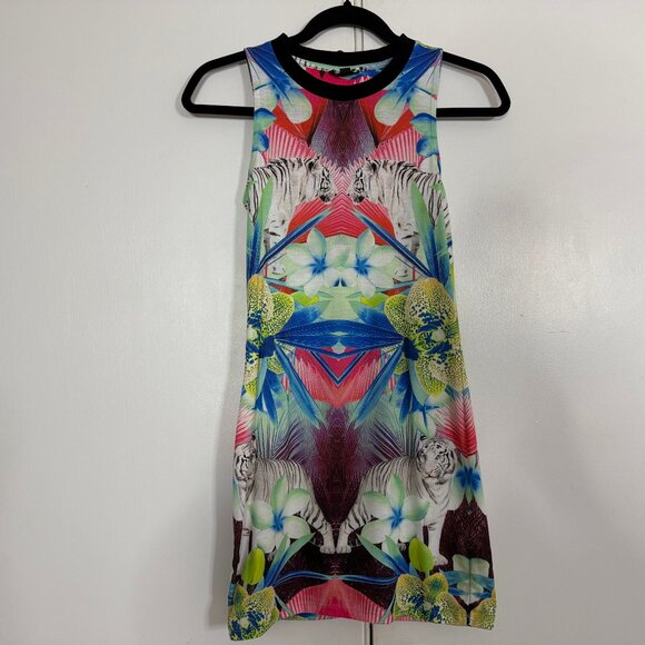 Topshop Dresses & Skirts - TOPSHOP Tropical Tiger Print Sleeveless Shift Dress US 2 Bold Colorful Statement